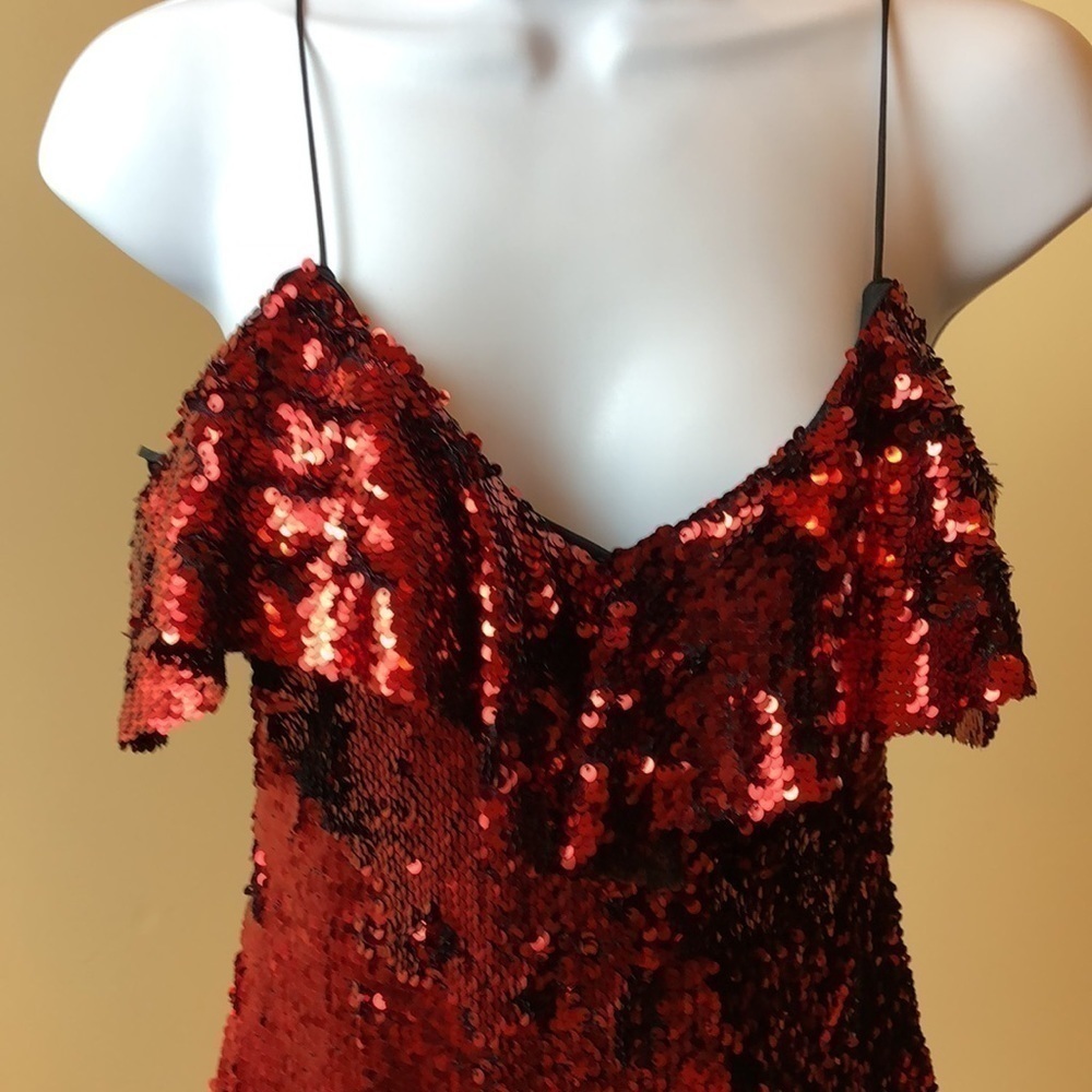 ZARA SEQUIN MINI DRESS RED SIZE XS - Picture 2 of 7
